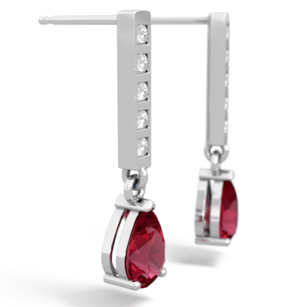 Lab Ruby Art Deco Diamond Drop 14K White Gold earrings E5324