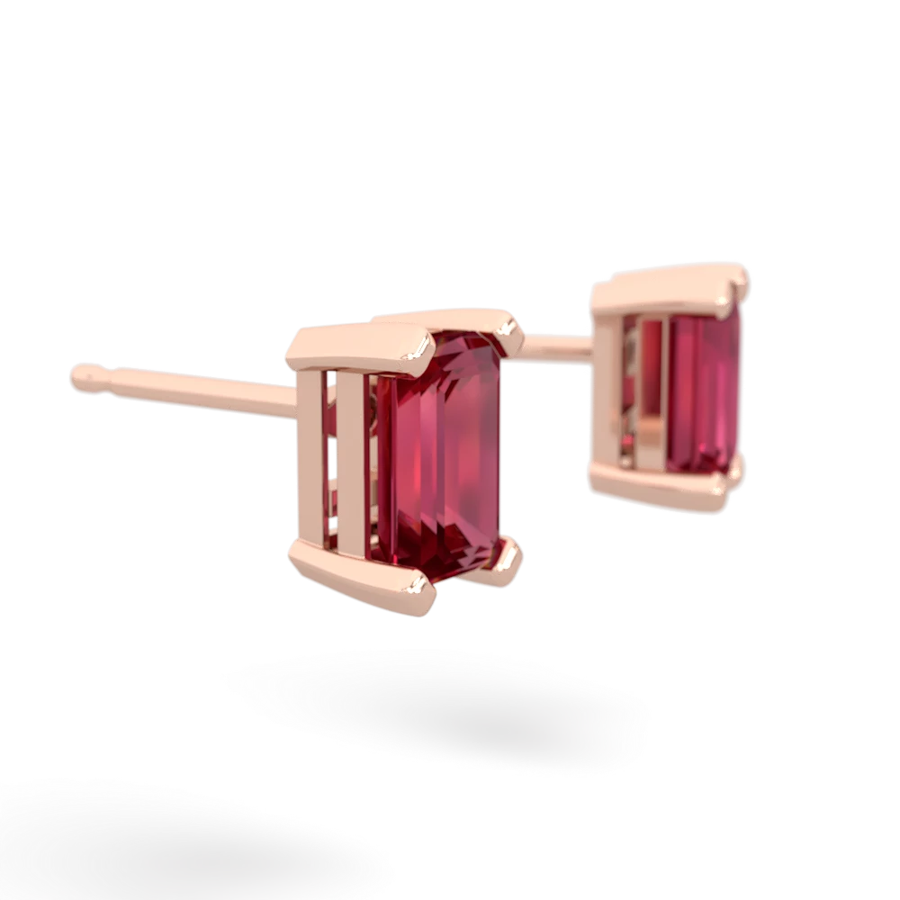 Lab Ruby 6X4mm Emerald-Cut Stud 14K Rose Gold earrings E1855