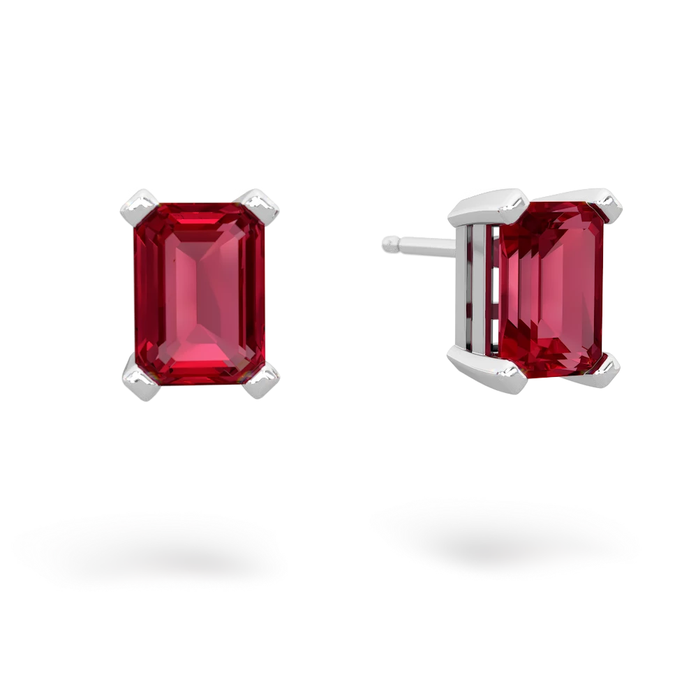 Lab Ruby 7X5mm Emerald-Cut Stud 14K White Gold earrings E1856