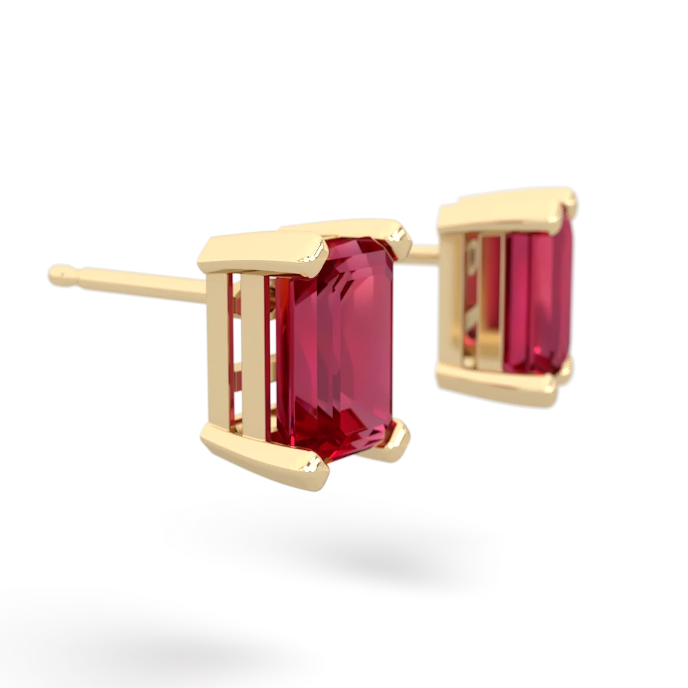 Lab Ruby 7X5mm Emerald-Cut Stud 14K Yellow Gold earrings E1856