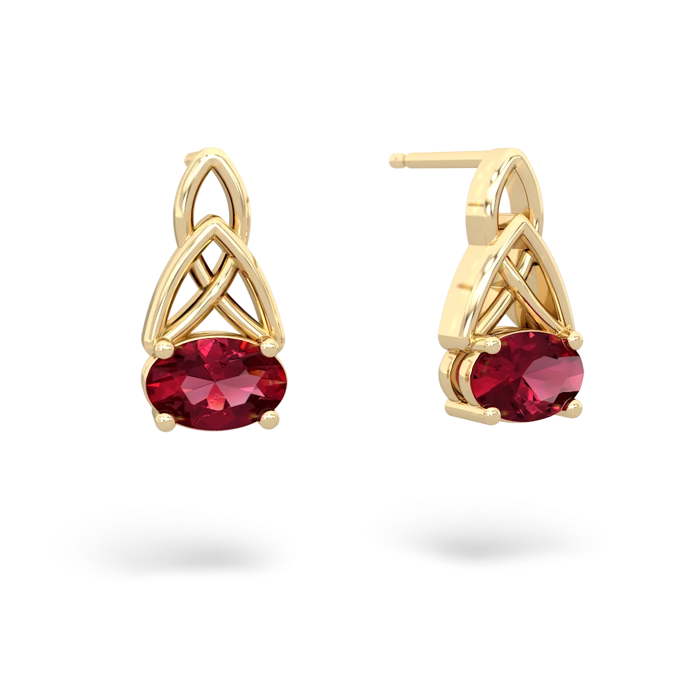 Lab Ruby Celtic Trinity Knot 14K Yellow Gold earrings E2389