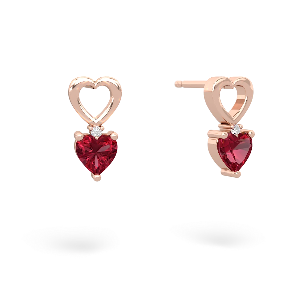 Lab Ruby Four Hearts 14K Rose Gold earrings E2558