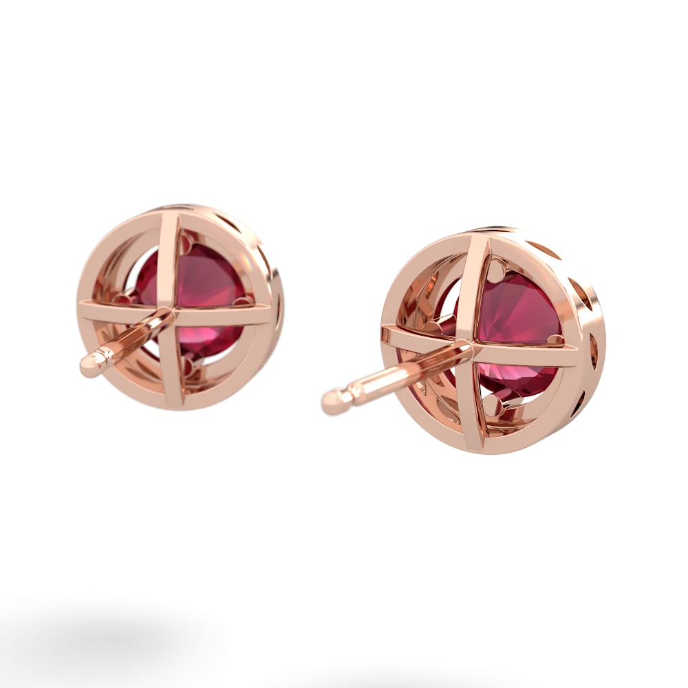 Lab Ruby Halo 14K Rose Gold earrings E5320