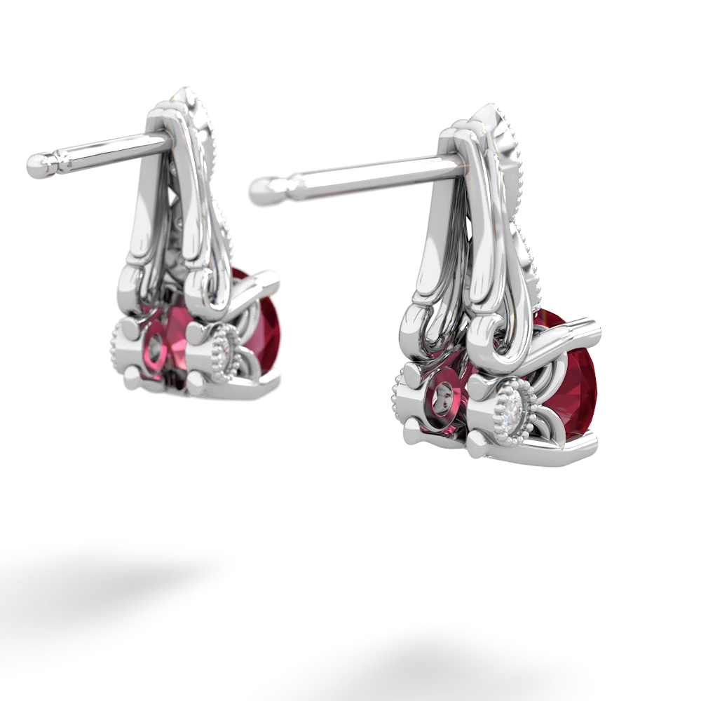 Lab Ruby Antique Elegance 14K White Gold earrings E3100