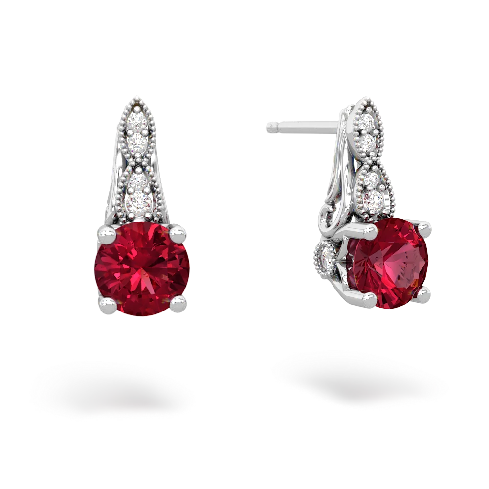 Lab Ruby Antique Elegance 14K White Gold earrings E3100