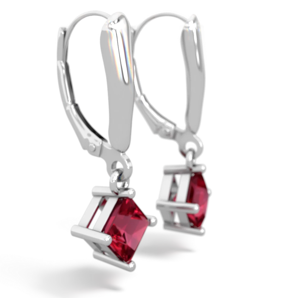 Lab Ruby 6Mm Princess Lever Back 14K White Gold earrings E2789