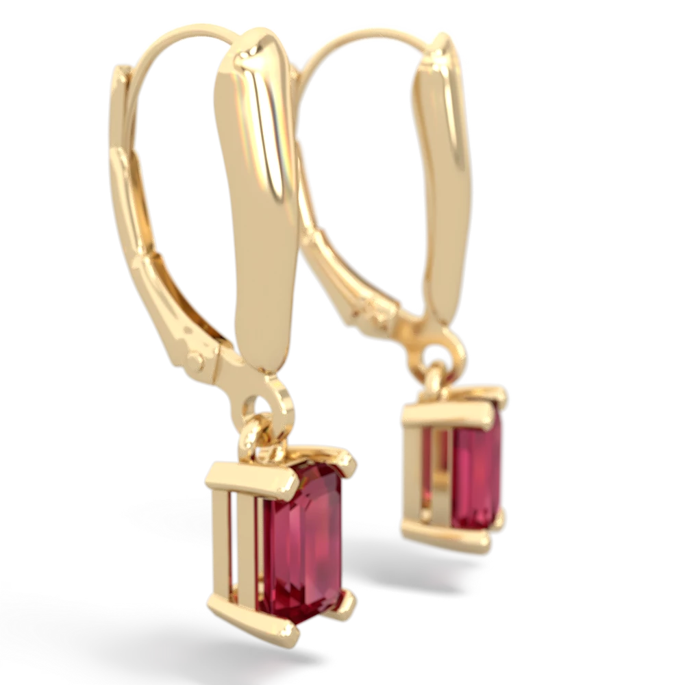 Lab Ruby 6X4mm Emerald-Cut Lever Back 14K Yellow Gold earrings E2855