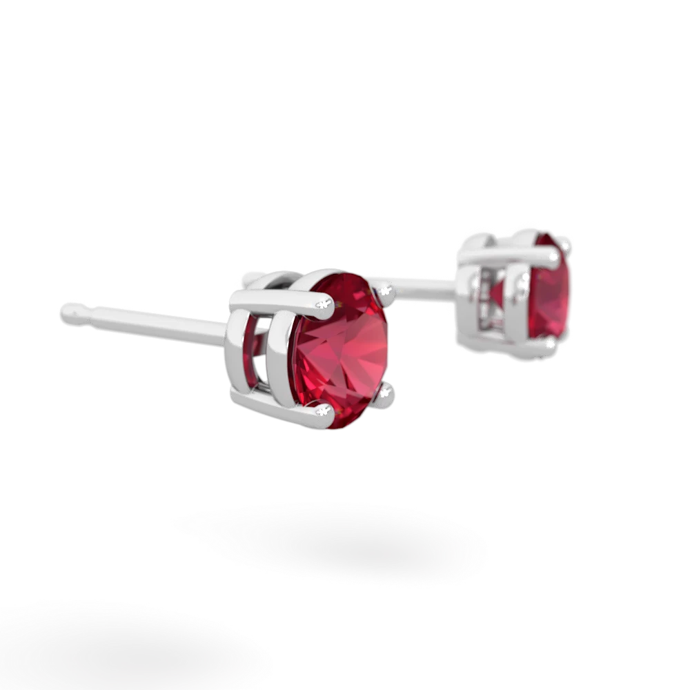 Lab Ruby 5Mm Round Stud 14K White Gold earrings E1785