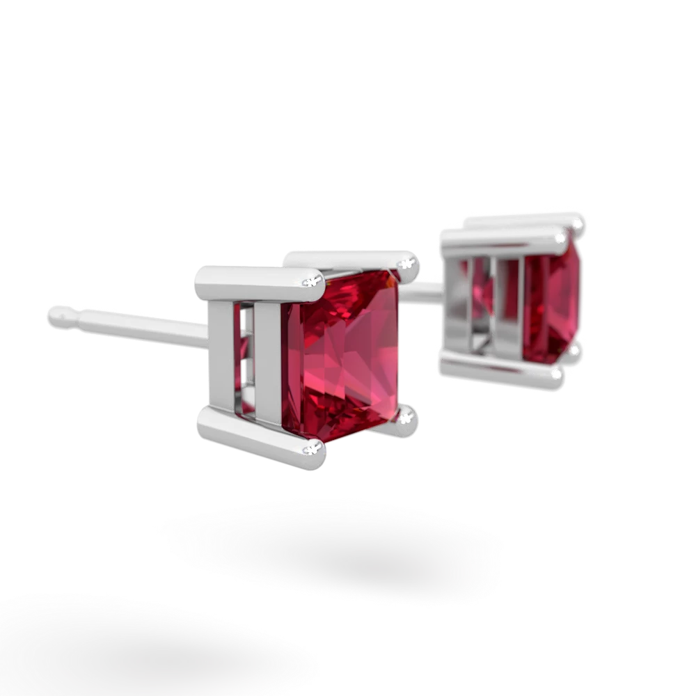 Lab Ruby 5Mm Princess Cut Stud 14K White Gold earrings E1789