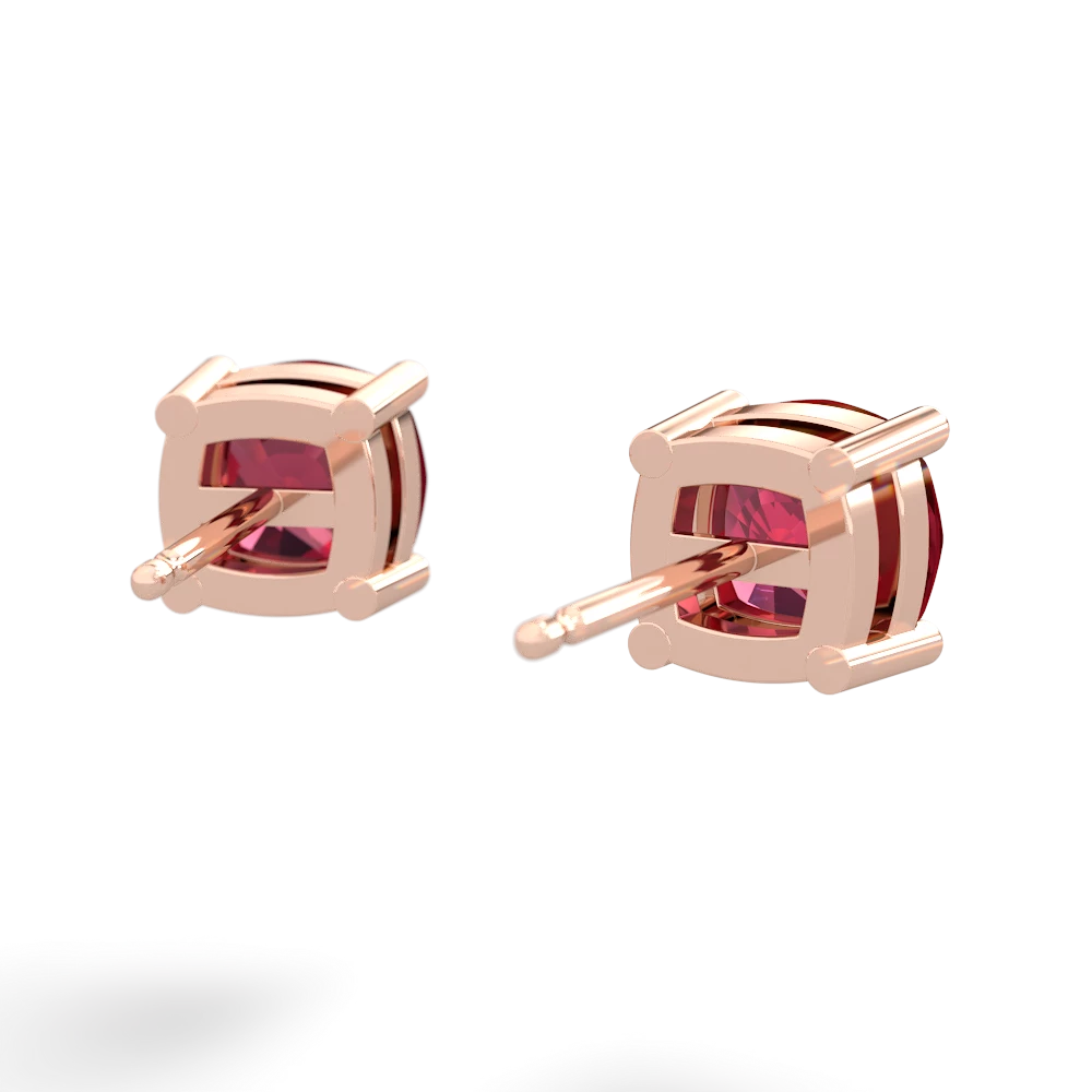 Lab Ruby 6Mm Checkerboard Cushion Stud 14K Rose Gold earrings E1796