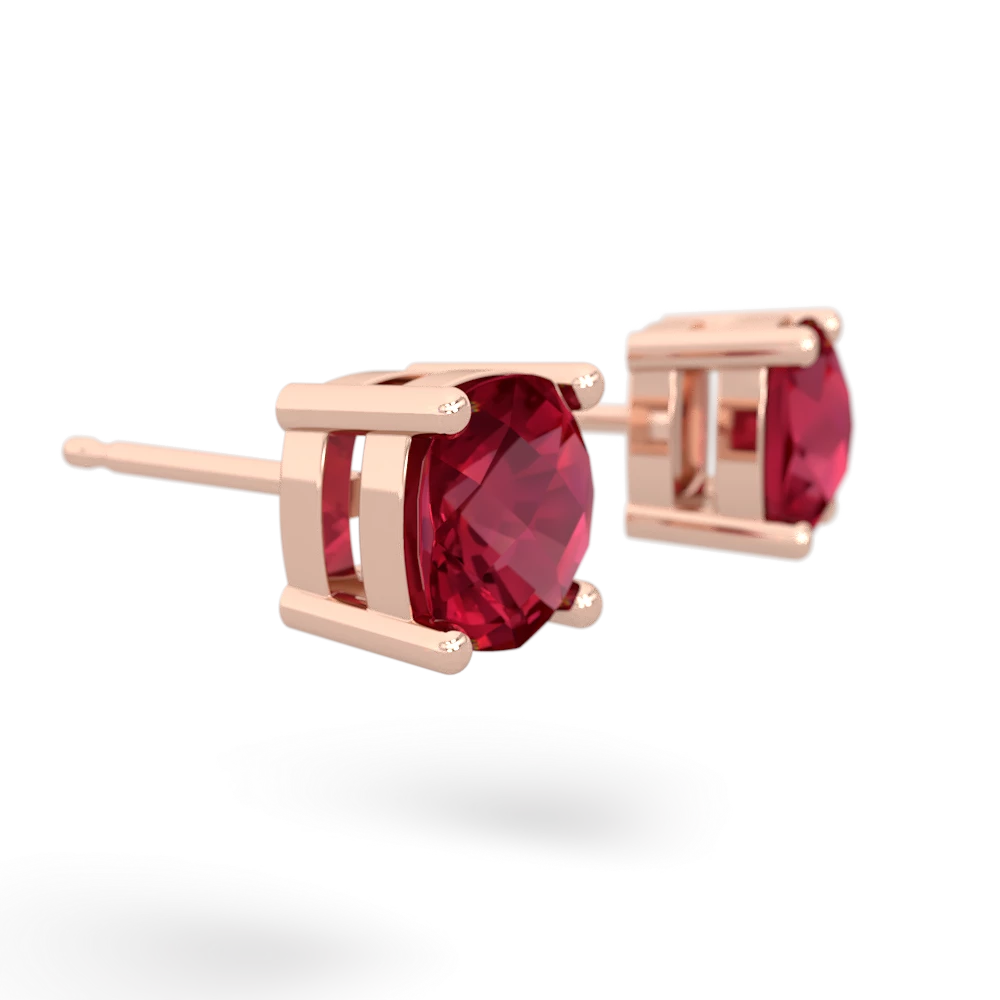 Lab Ruby 6Mm Checkerboard Cushion Stud 14K Rose Gold earrings E1796