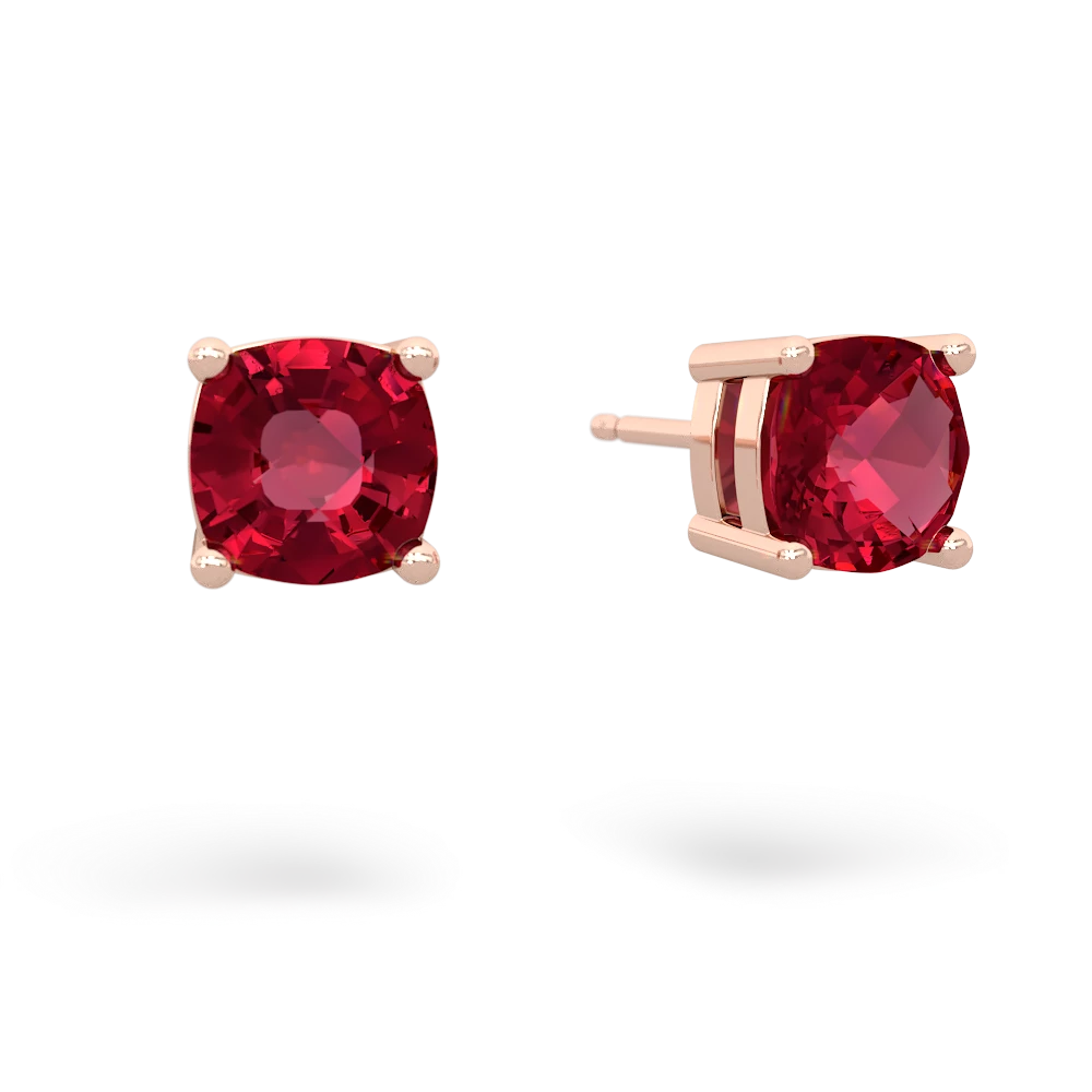 Lab Ruby 6Mm Checkerboard Cushion Stud 14K Rose Gold earrings E1796