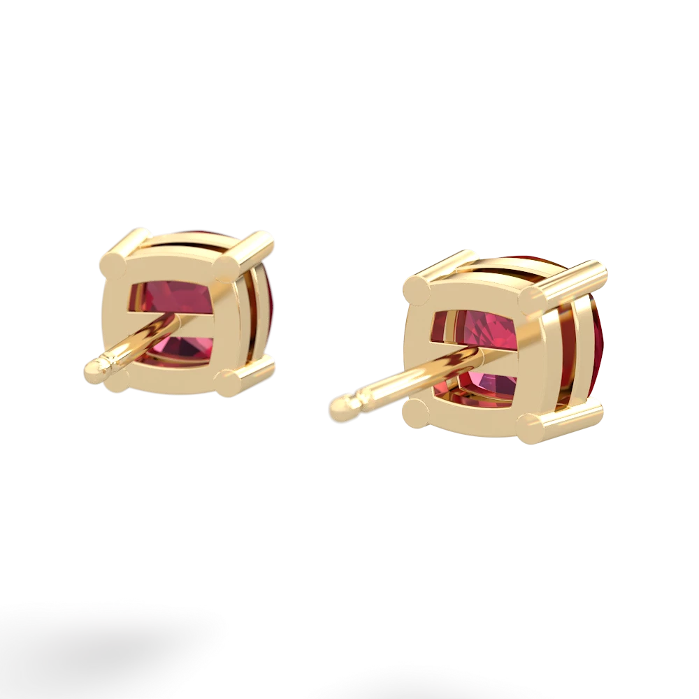 Lab Ruby 6Mm Checkerboard Cushion Stud 14K Yellow Gold earrings E1796