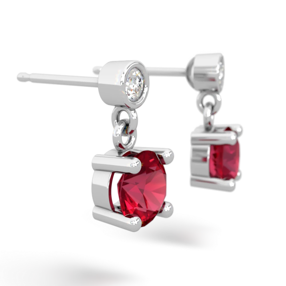 Lab Ruby Diamond Drop 6Mm Round 14K White Gold earrings E1986