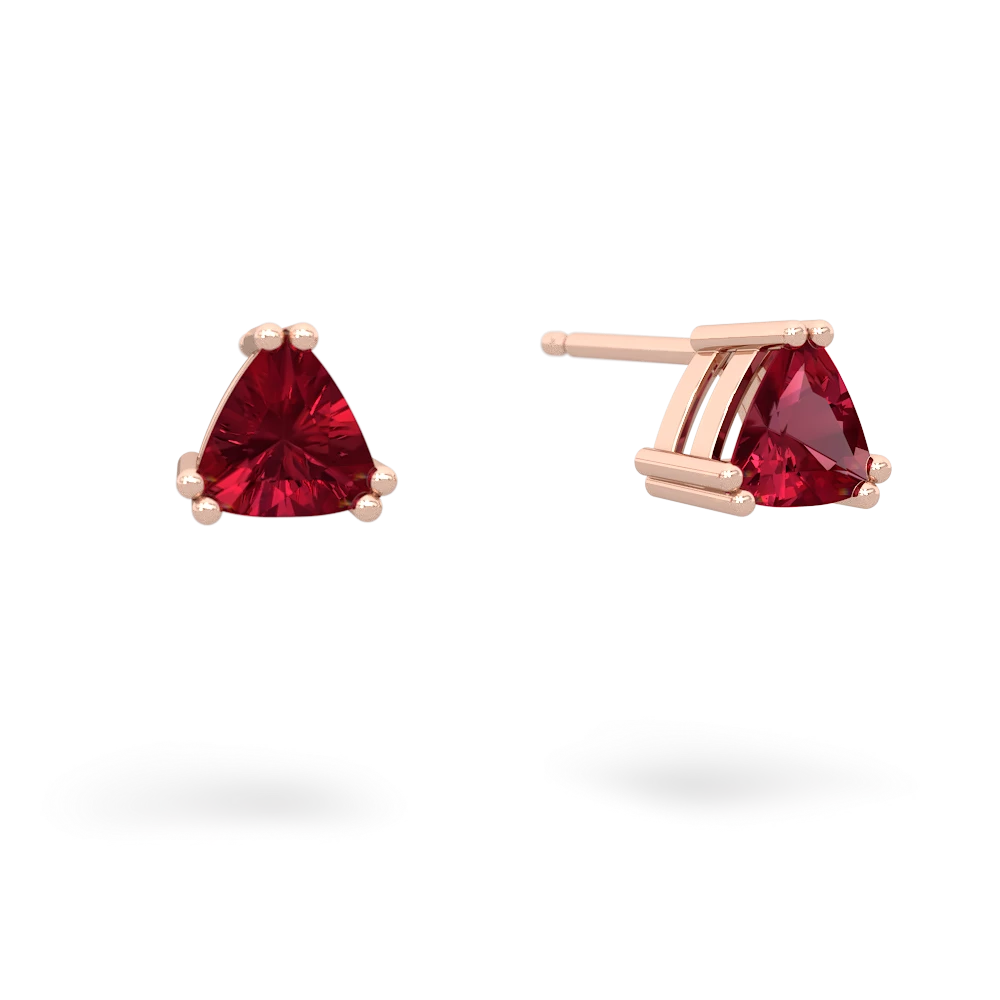 Lab Ruby 5Mm Trillion Stud 14K Rose Gold earrings E1858