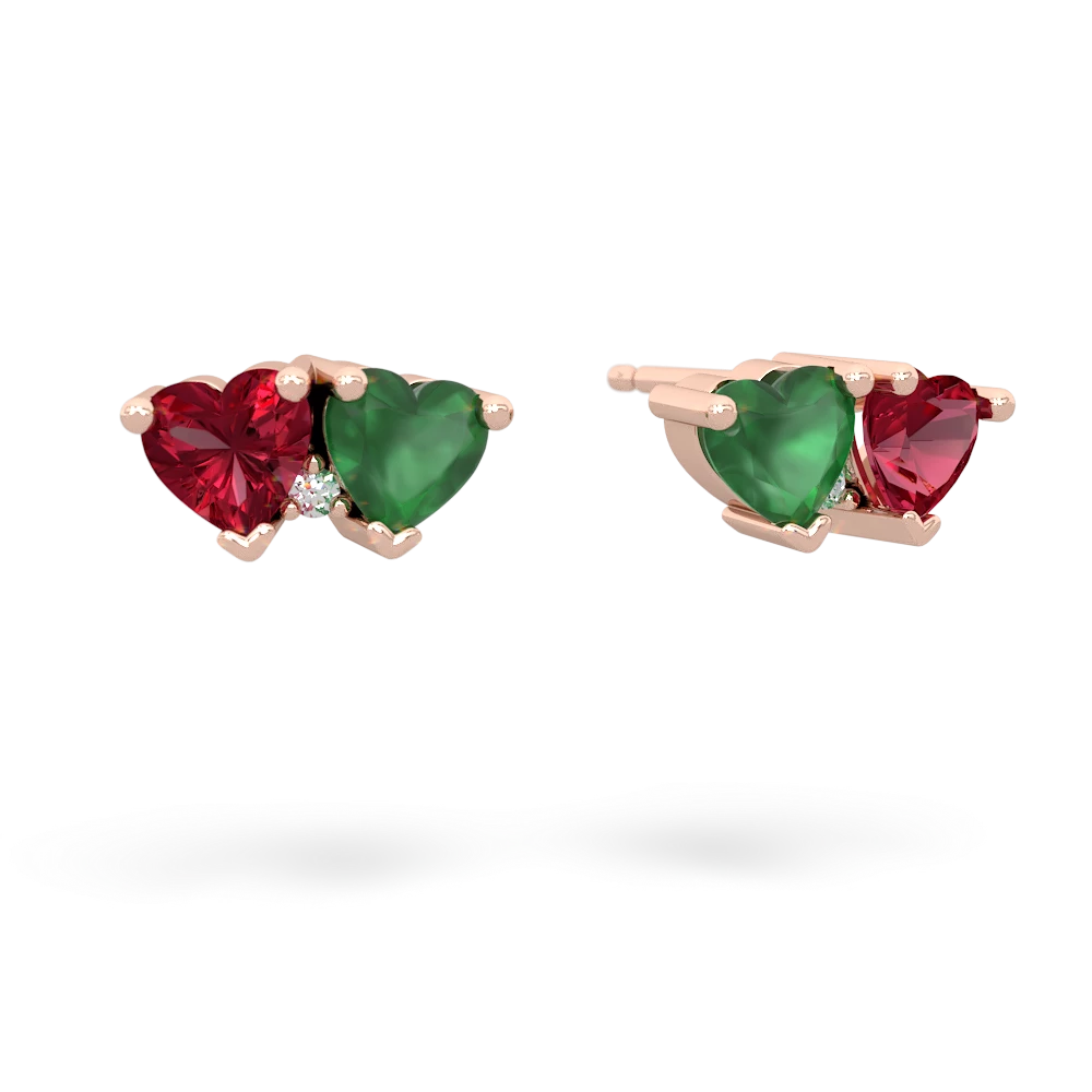 Lab Ruby Sweethearts 14K Rose Gold earrings E5260