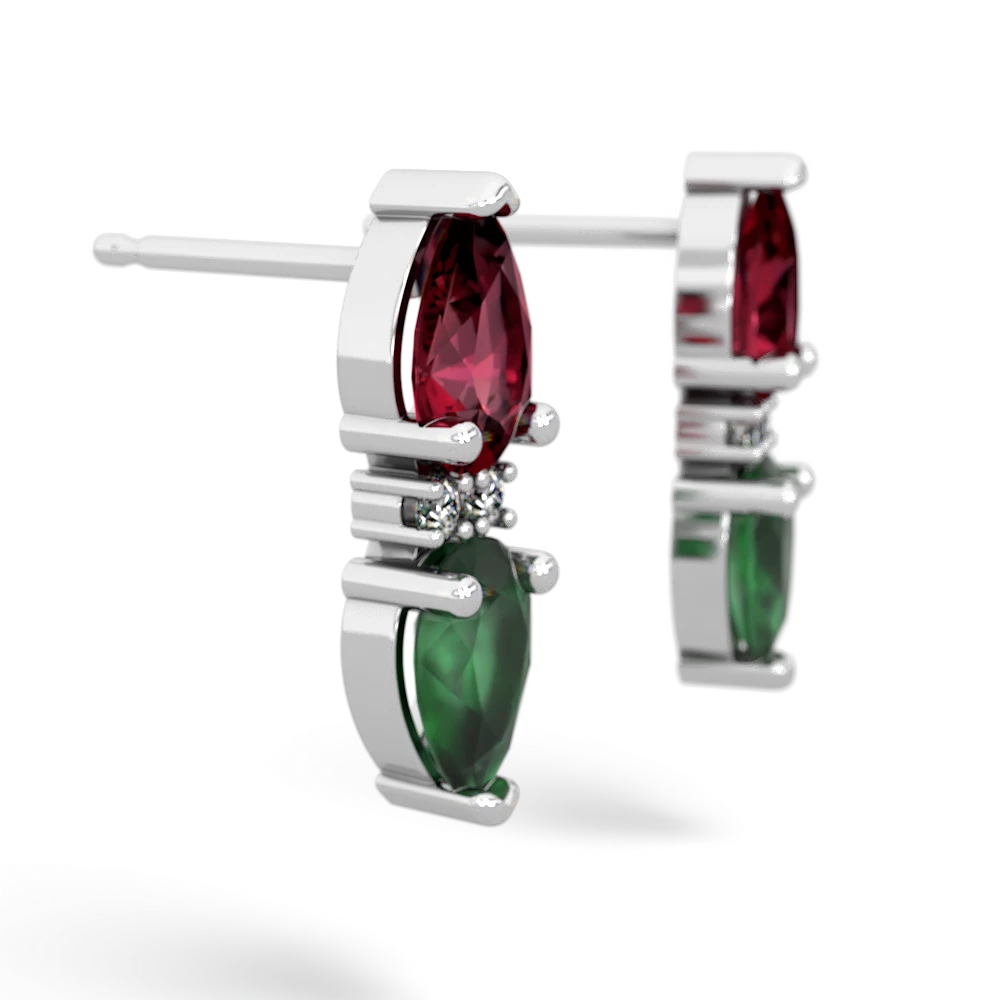 Lab Ruby Bowtie Drop 14K White Gold earrings E0865