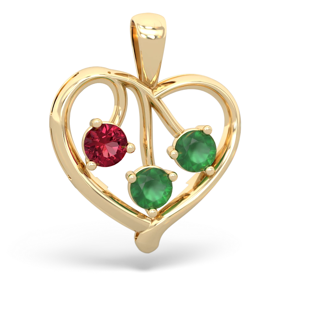 Lab Ruby Glowing Heart 14K Yellow Gold pendant P2233