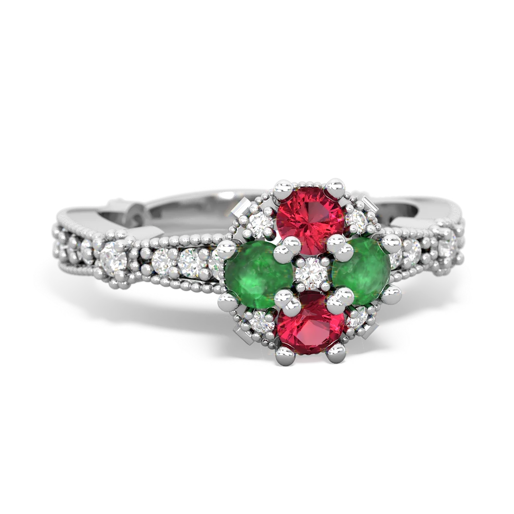 Lab Ruby Sparkling Tiara Cluster 14K White Gold ring R26293RD