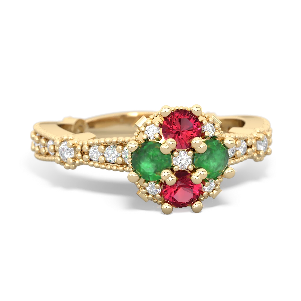 Lab Ruby Sparkling Tiara Cluster 14K Yellow Gold ring R26293RD