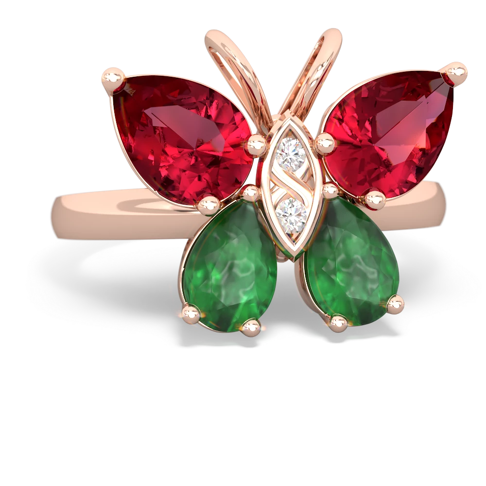 Lab Ruby Butterfly 14K Rose Gold ring R2215