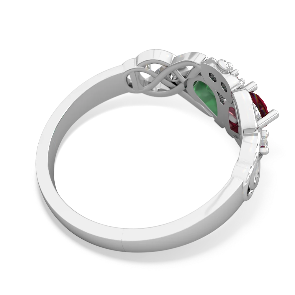 Lab Ruby 'One Heart' Celtic Knot Claddagh 14K White Gold ring R5322