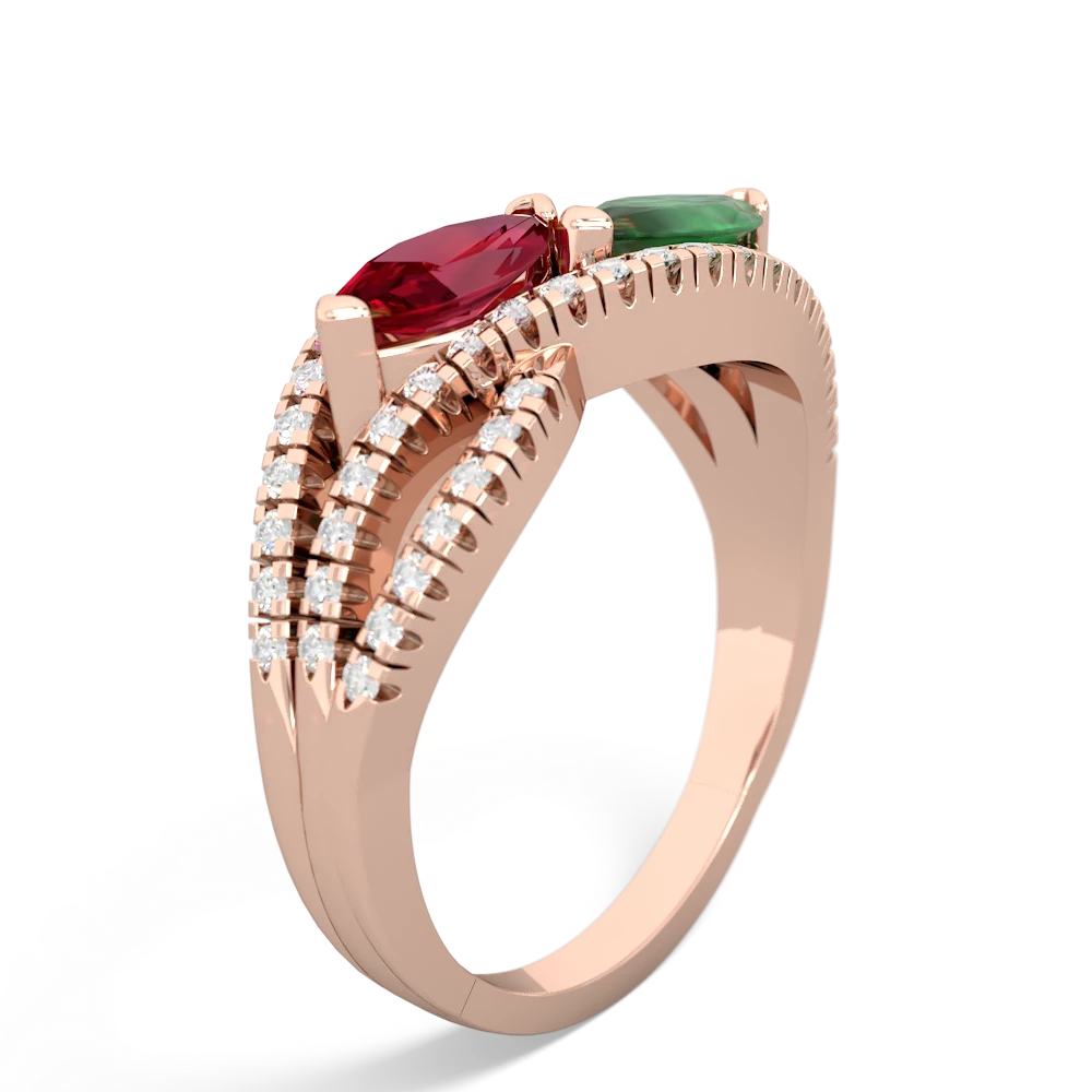 Lab Ruby Diamond Rivers 14K Rose Gold ring R3070