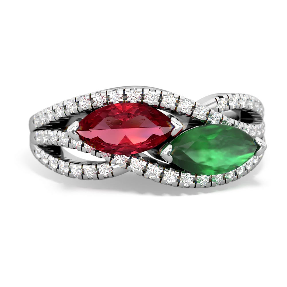 Lab Ruby Diamond Rivers 14K White Gold ring R3070