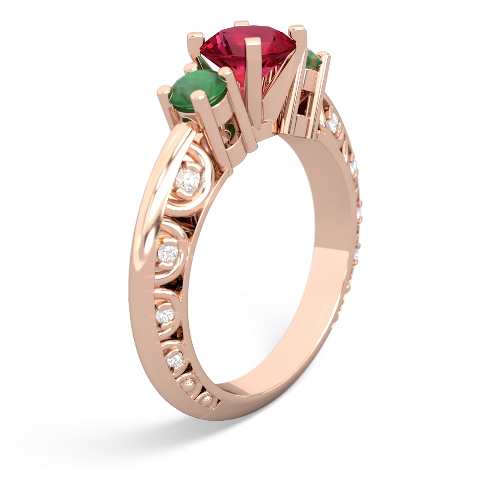 Lab Ruby Art Deco Eternal Embrace Engagement 14K Rose Gold ring C2003