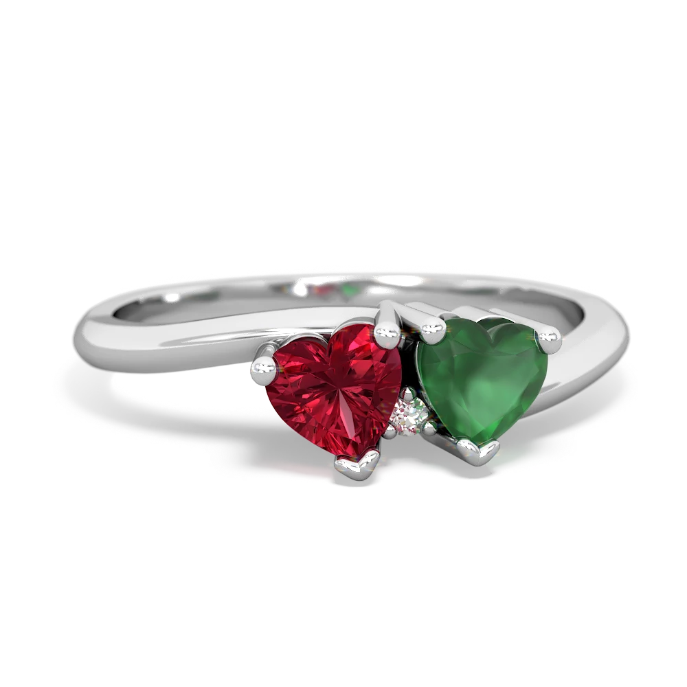 Lab Ruby Sweethearts 14K White Gold ring R5260