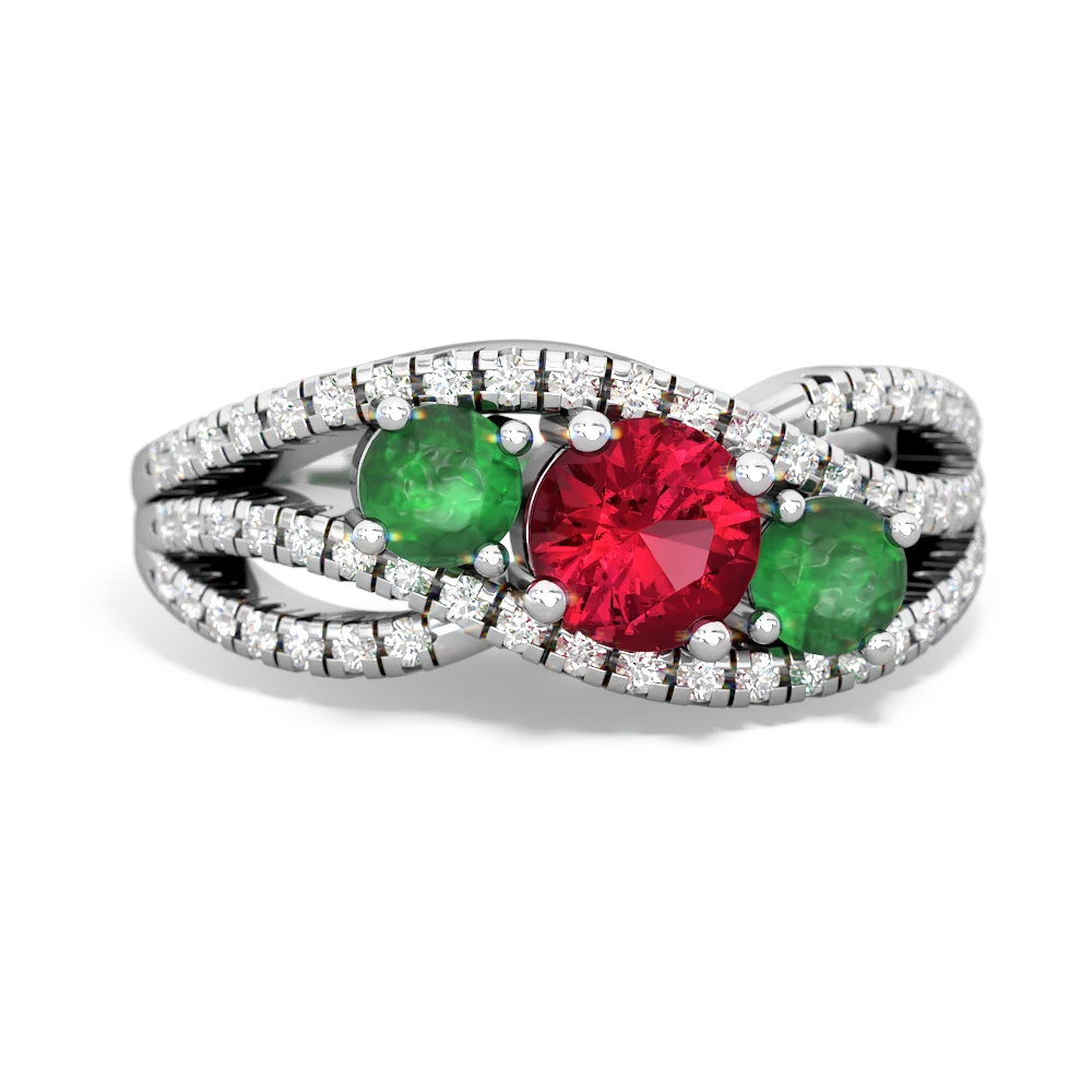 Lab Ruby Three Stone Aurora 14K White Gold ring R3080