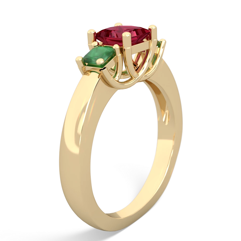 Lab Ruby Three Stone Trellis 14K Yellow Gold ring R4015