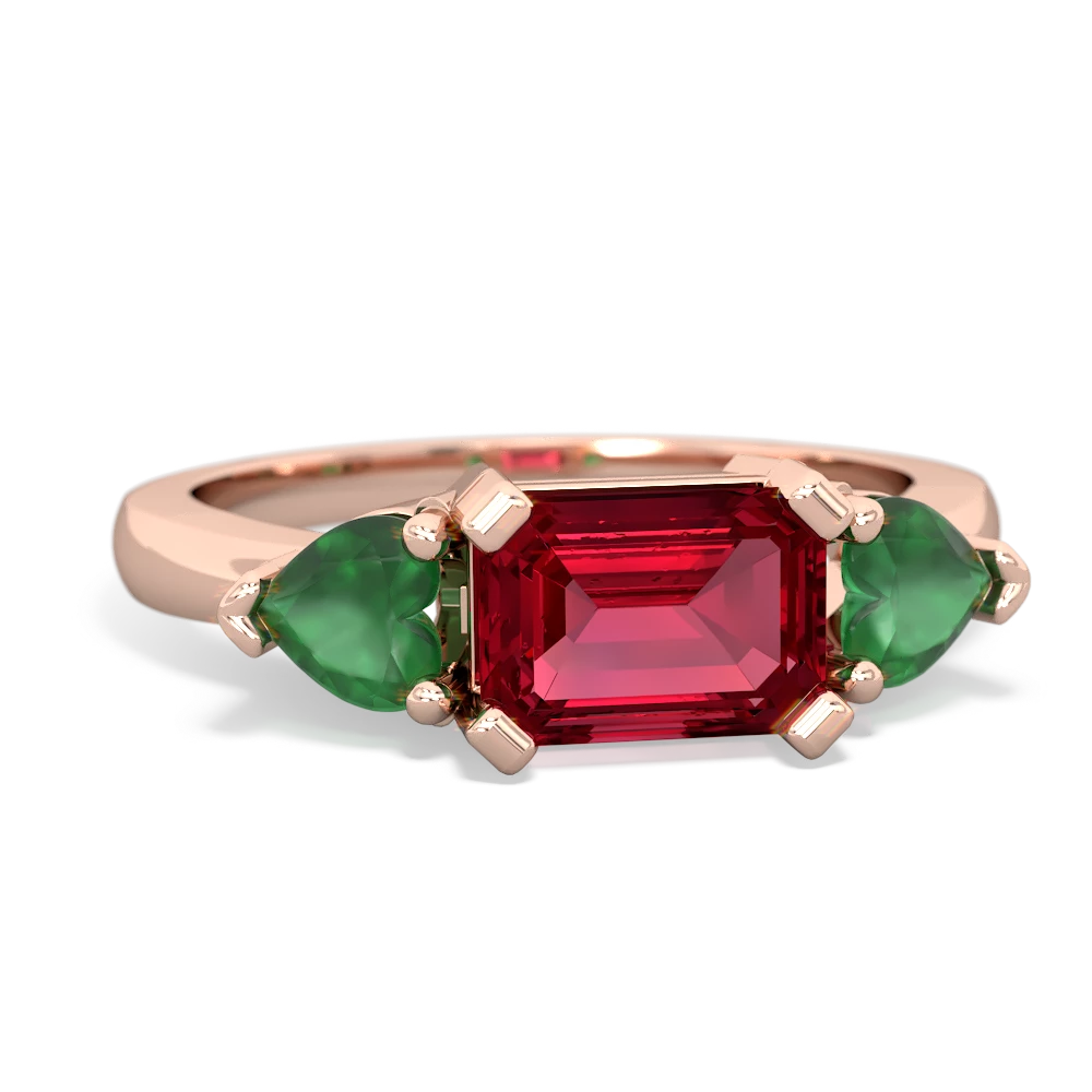 Lab Ruby Three Stone 14K Rose Gold ring R5235