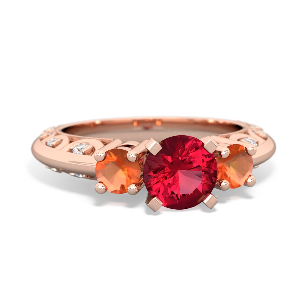 Lab Ruby Art Deco Eternal Embrace Engagement 14K Rose Gold ring C2003