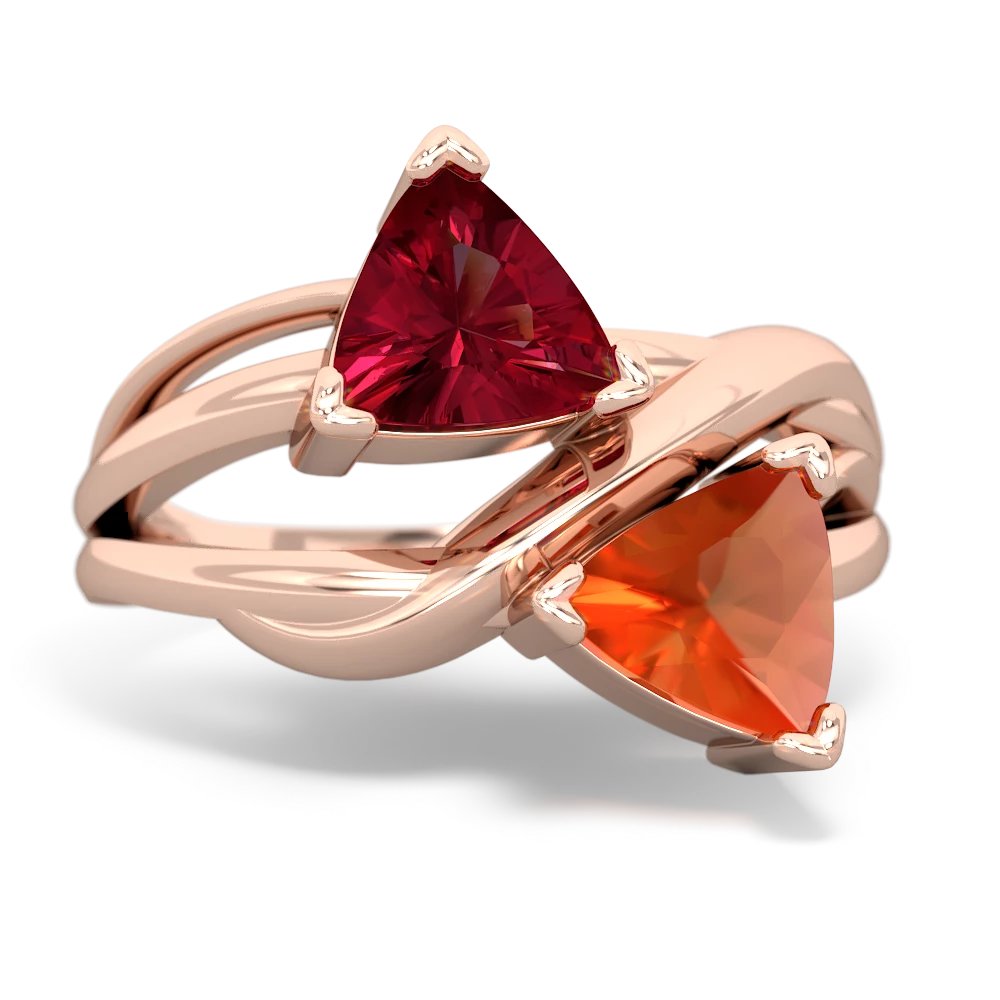 Lab Ruby Split Band Swirl 14K Rose Gold ring R2341