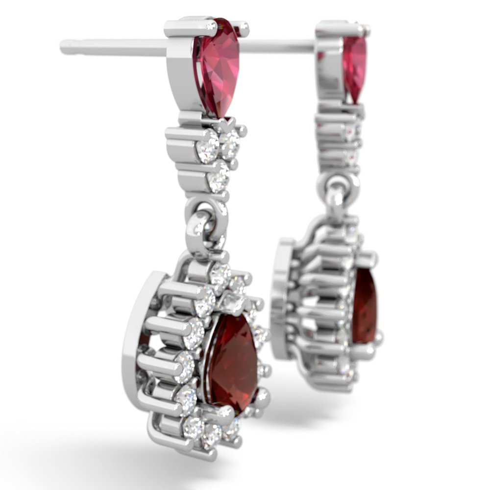 Lab Ruby Halo Pear Dangle 14K White Gold earrings E1882