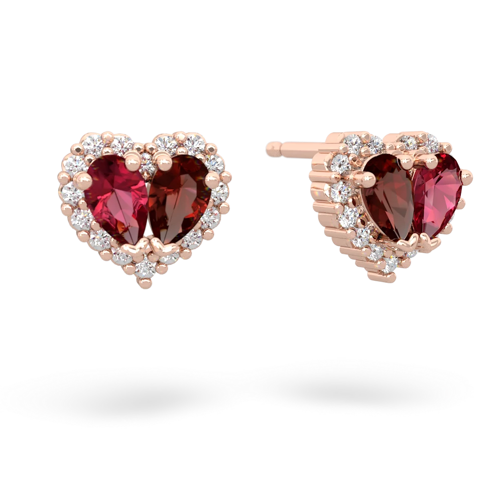 Lab Ruby Halo 14K Rose Gold earrings E7008