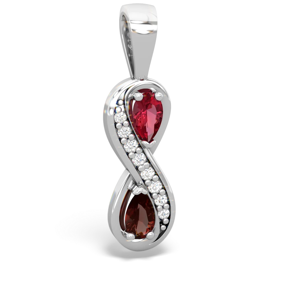 Lab Ruby Diamond Infinity 14K White Gold pendant P5390