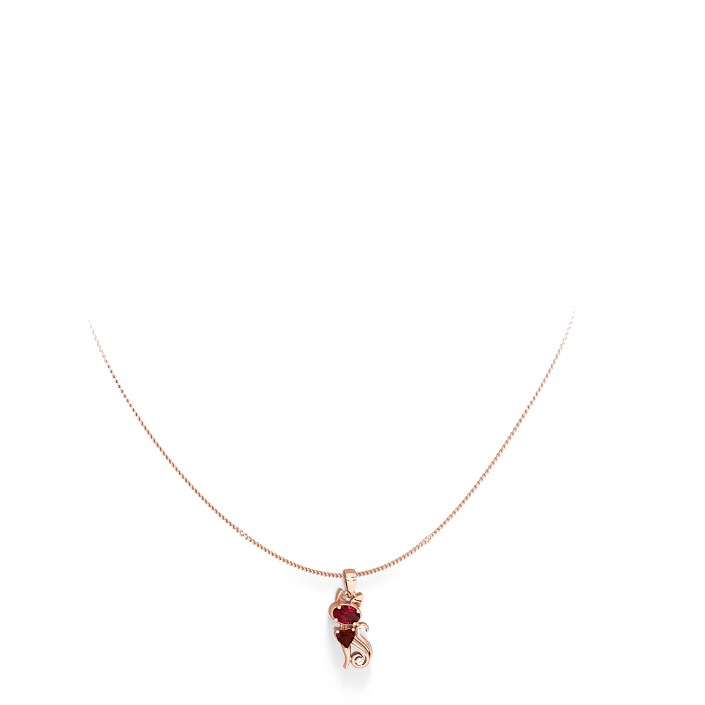 Lab Ruby Kitten 14K Rose Gold pendant P5780