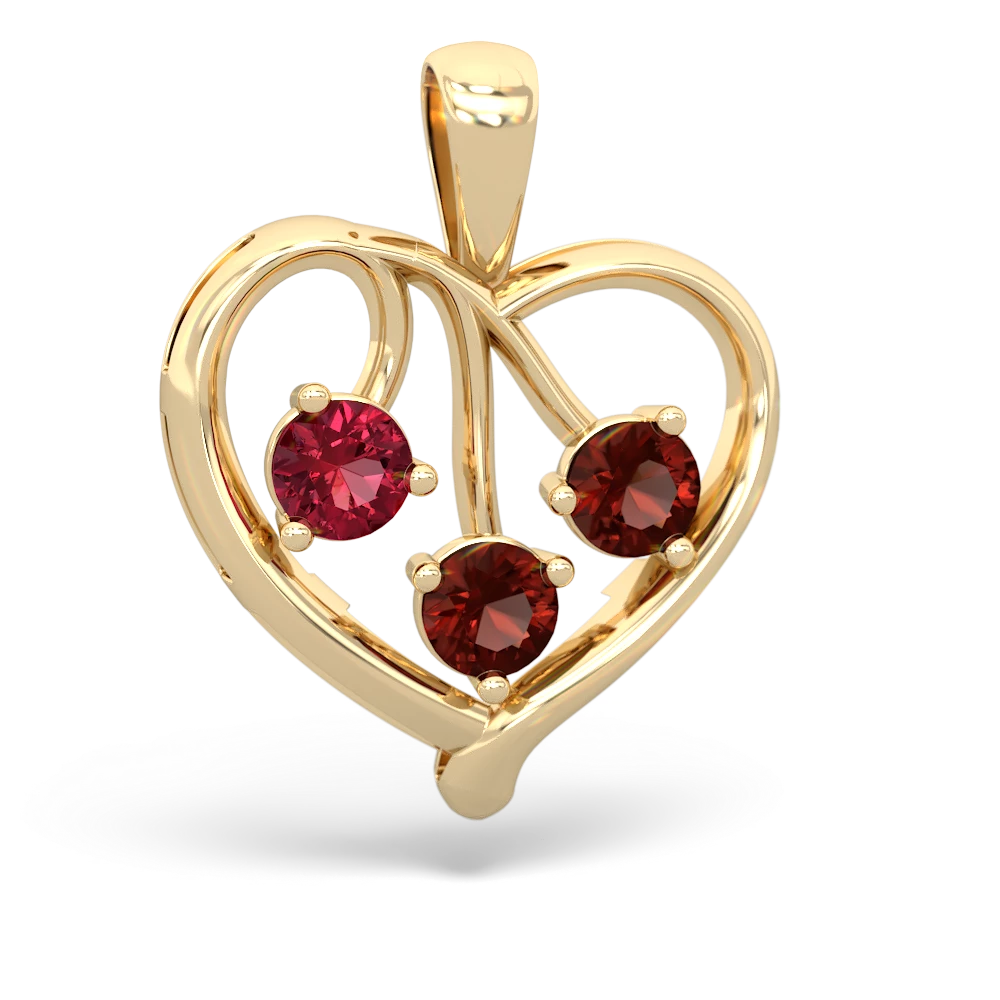 Lab Ruby Glowing Heart 14K Yellow Gold pendant P2233