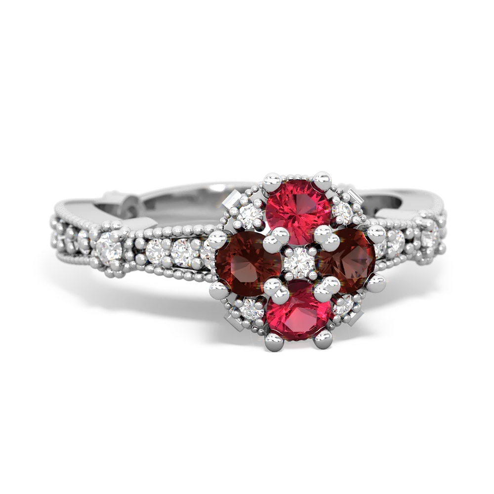 Lab Ruby Sparkling Tiara Cluster 14K White Gold ring R26293RD