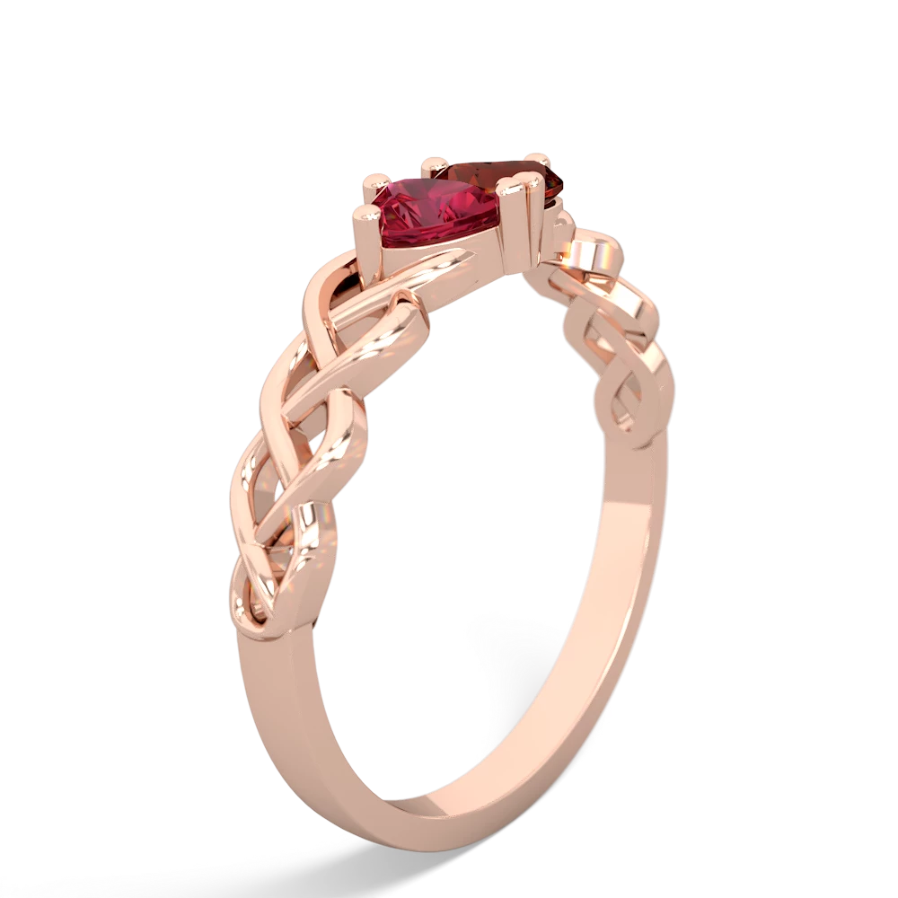 Lab Ruby Heart To Heart Braid 14K Rose Gold ring R5870