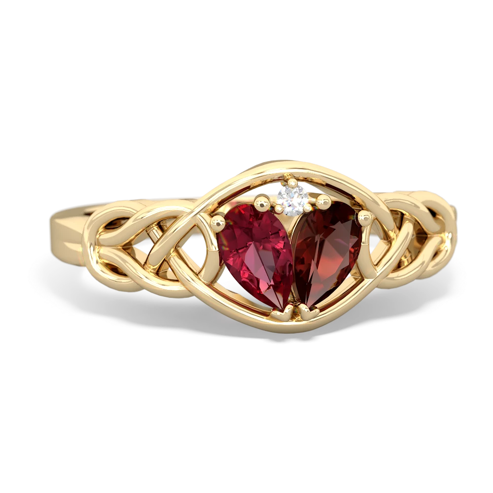 Lab Ruby Celtic Love Knot 14K Yellow Gold ring R5420