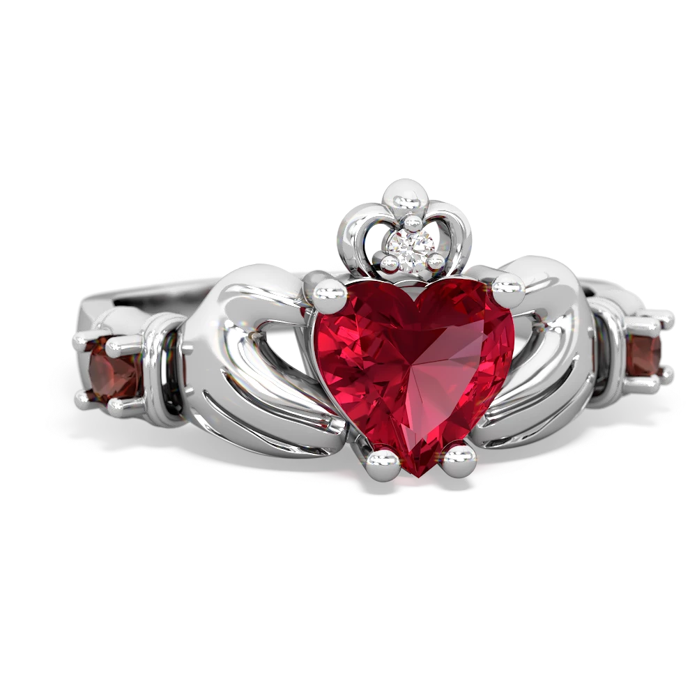 Lab Ruby Claddagh Keepsake 14K White Gold ring R5245