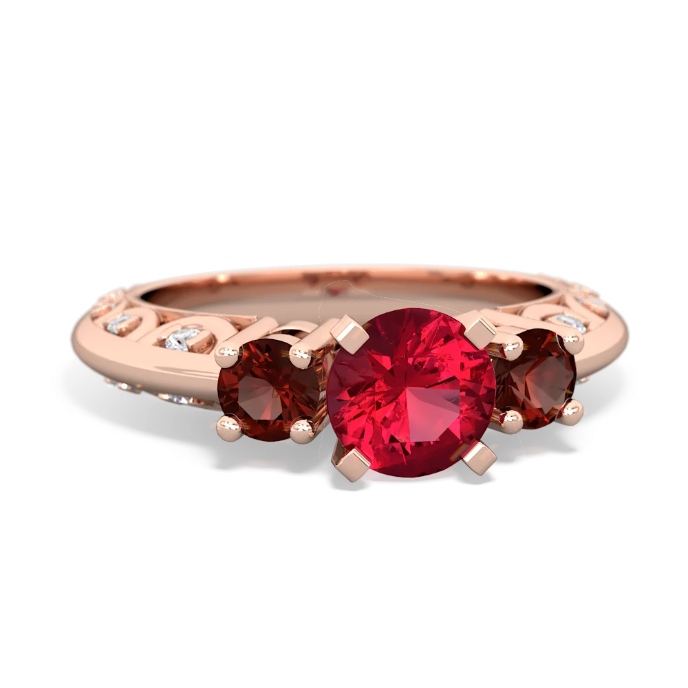 Lab Ruby Art Deco Eternal Embrace Engagement 14K Rose Gold ring C2003