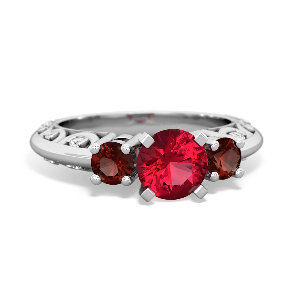 Lab Ruby Art Deco Eternal Embrace Engagement 14K White Gold ring C2003