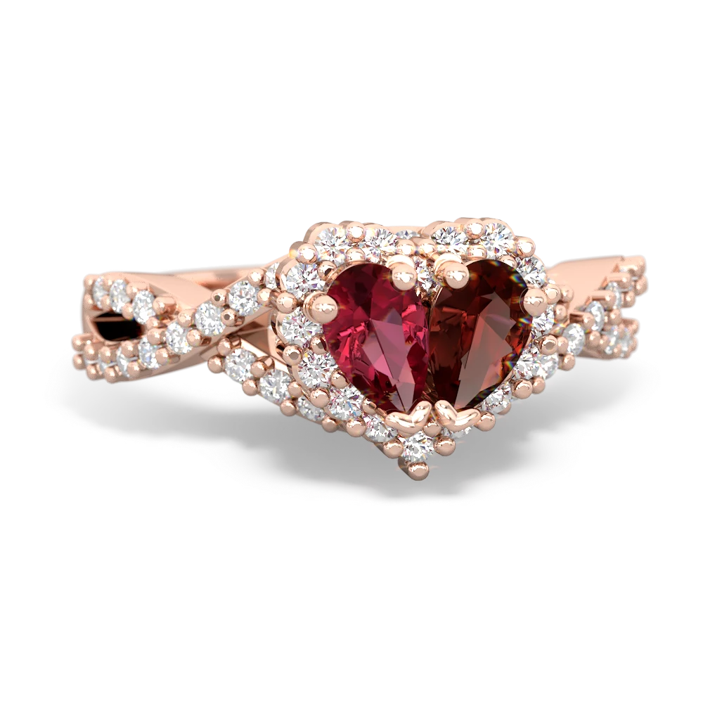 Lab Ruby Diamond Twist 'One Heart' 14K Rose Gold ring R2640HRT