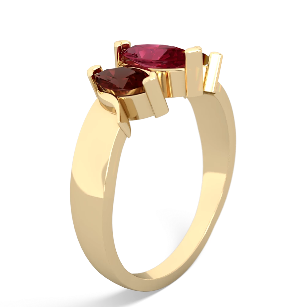 Lab Ruby Three Peeks 14K Yellow Gold ring R2433