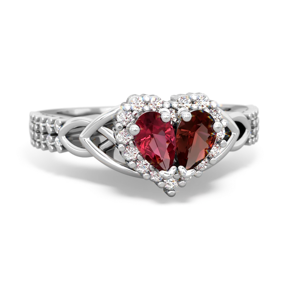 Lab Ruby Celtic Knot Two Hearts As One 14K White Gold ring R2644HRT