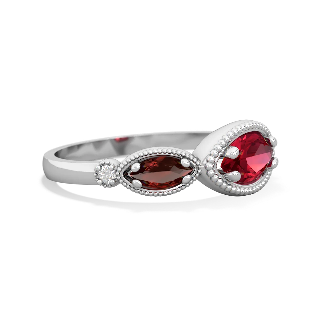 Lab Ruby Milgrain Marquise 14K White Gold ring R5700